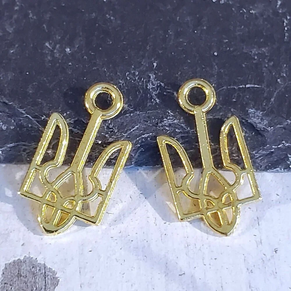 Gold Ukraine National Emblem Ukrainian Symbol 18x9mm Charms Pendants 10 pcs